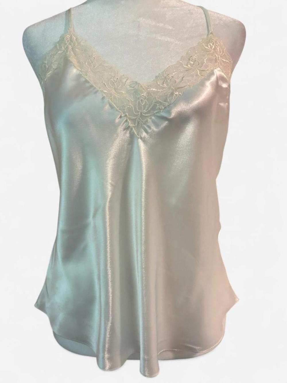 Vintage Victoria's Secret Gold Label White Satin Lace Camisole L
